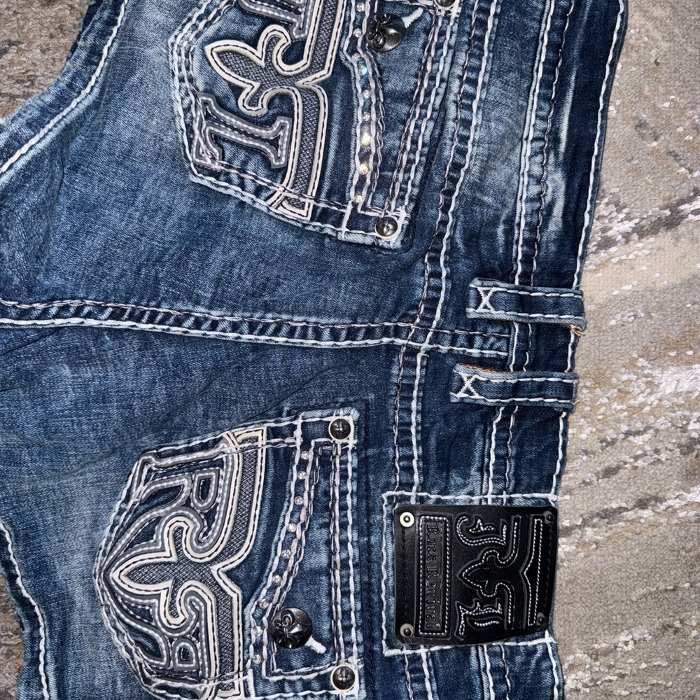 Rock Revival Dark Blue Denim Shorts with White Stitching